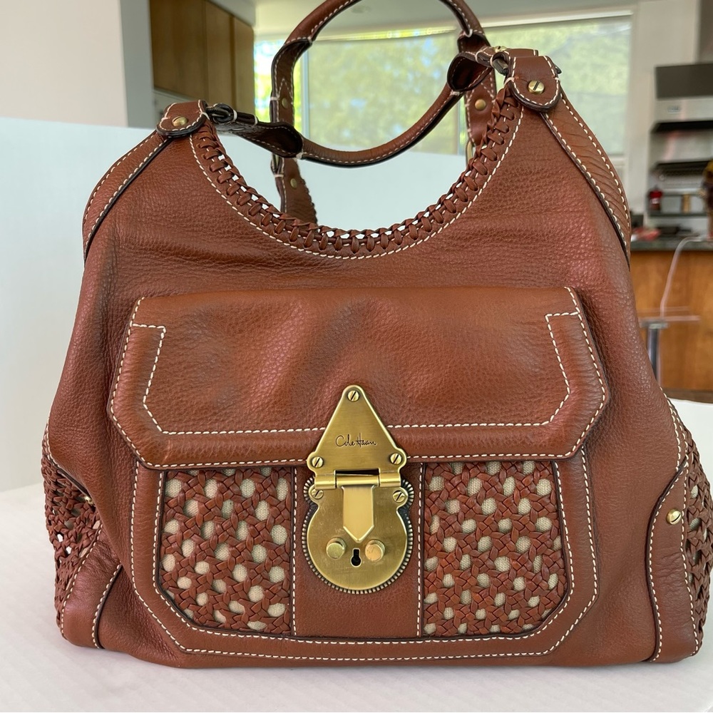 Stunning Cole Haan woven leather bag in chestnut brown Pristine Condition
